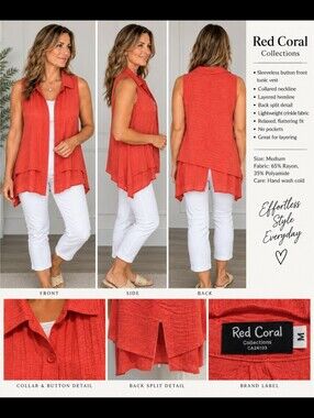 Red Coral Collections Asymmetrical Button Tunic Vest – M